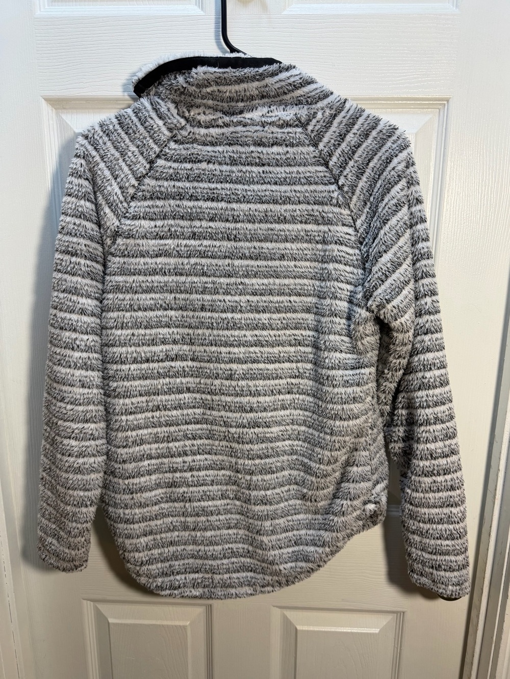 Striped Plush Funnel Neck Pullover Hoodie - Gray - Picture 4 of 4